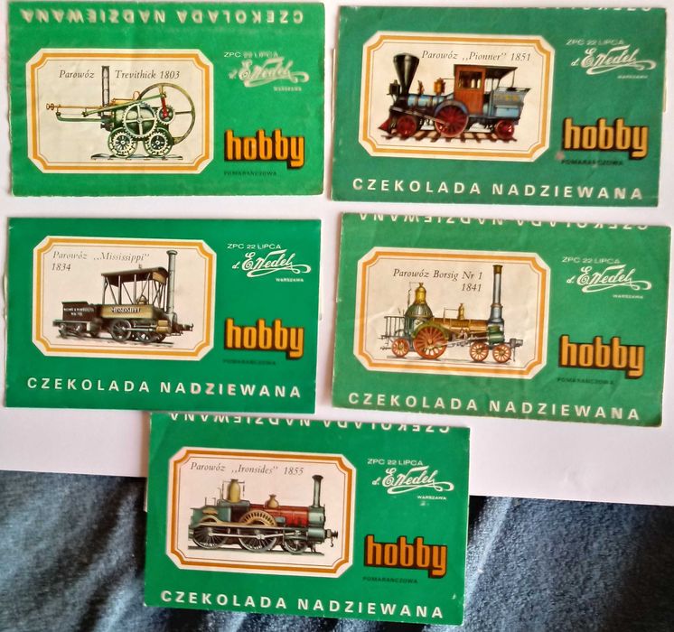 hobby wedel opakowania po czekoladach lokomotywy