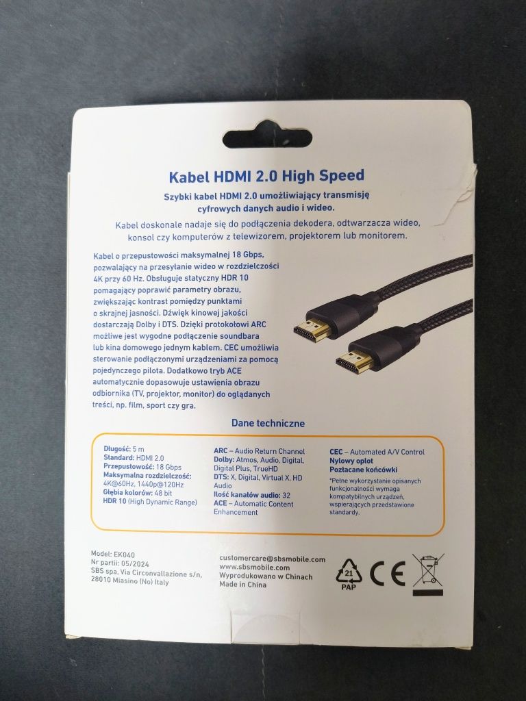 Kabel HDMI 5m z paragonem na 100 zł