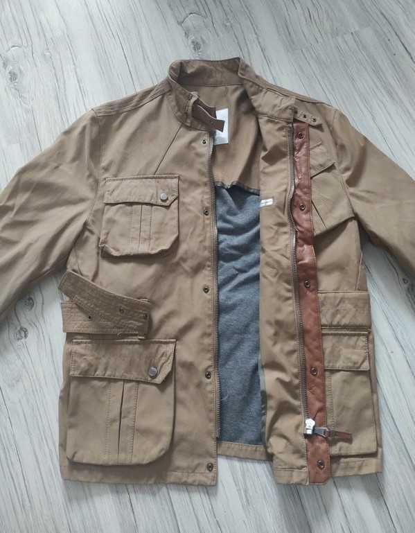 Męska przejściowa kurtka, wiatrówka w stylu militarnym, Zara, XL