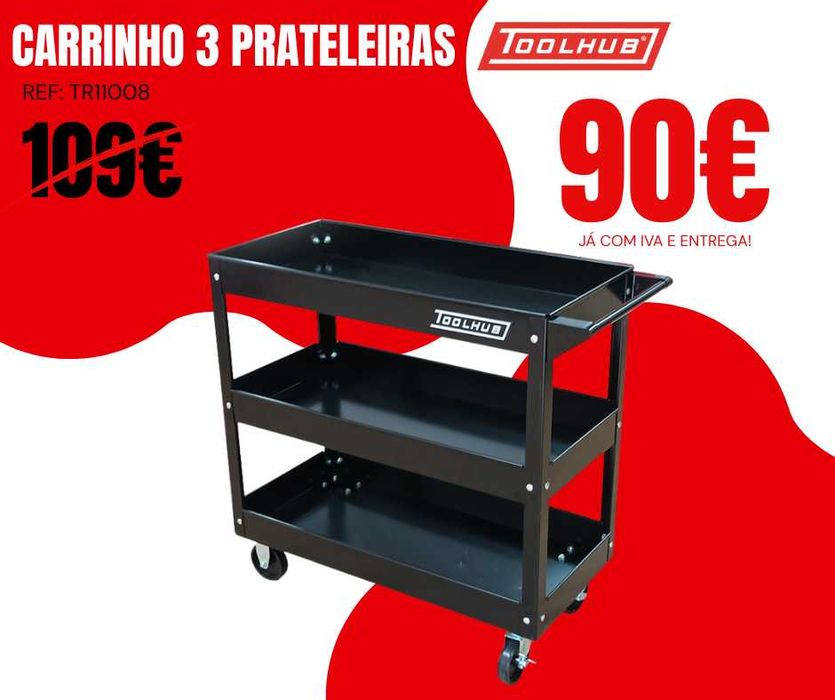 Carro Carrinho 3 Bandejas / Prateleiras c/ Rodas TOOLHUB JL20
