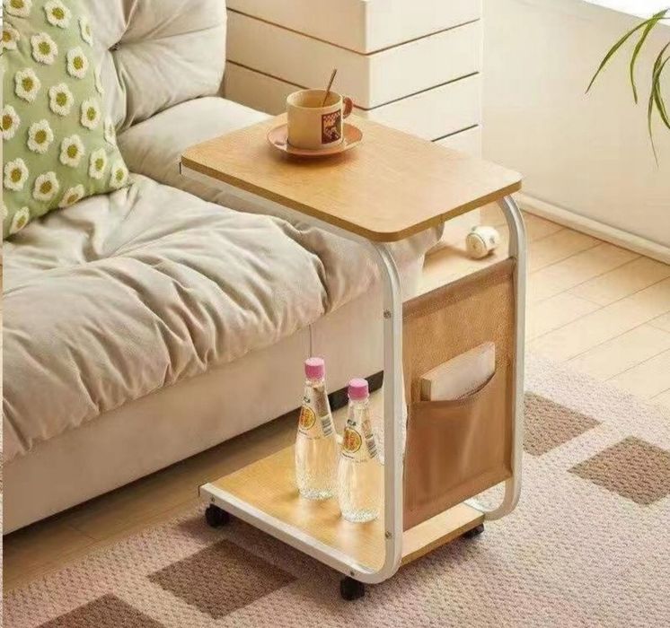 Mobilny stolik kawowy / Stolik kawowy boczny na kółkach – kolor bambus