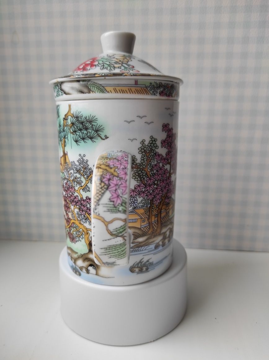 Набір Керамічна чашка з керамічним ситечком і кришкою у східному стилі