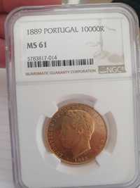 Moeda ouro D. Luís I--10.000 Réis (1889) MS 61