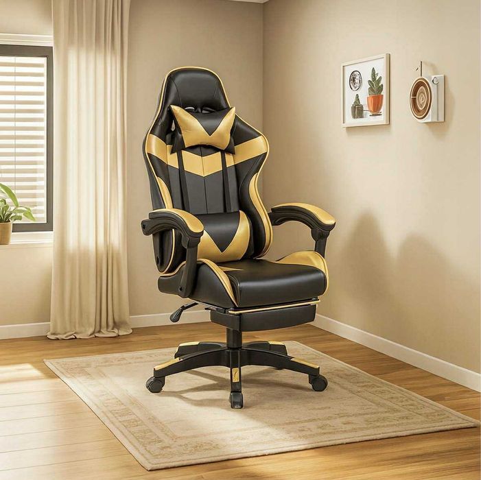 fotel geamingowy wygodny na kręgosłup z poduszką na prezent