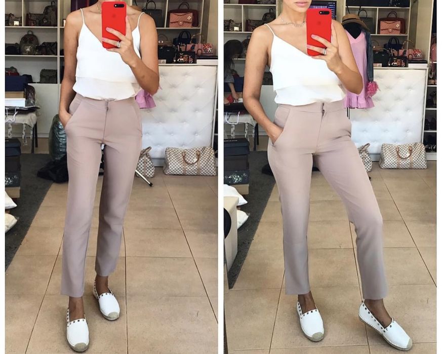 Женские летние светло бежевые брюки из легкой костюмной ткани размер S