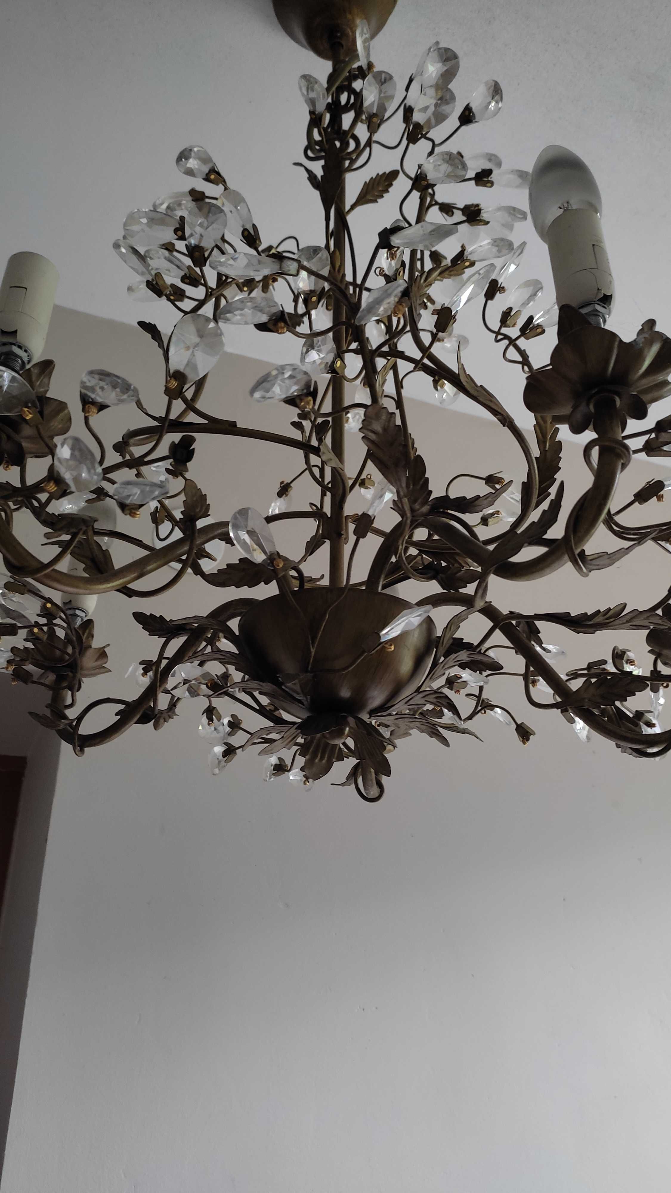 lampa kryształowa, 3 szt kinkietów