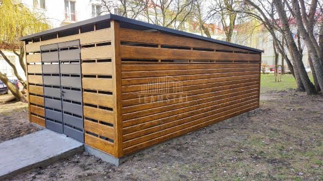 Wiata śmietnikowa Premium Schowek 4x6m brama dwuszkrzydłowa dach TS997