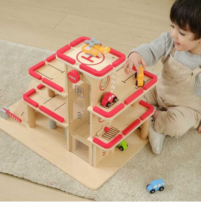 VIGA Drewniany Parking dla Samochodzików