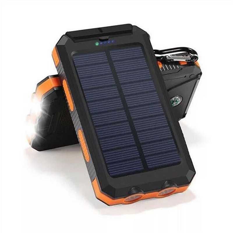 Портативная зарядка PowerBank повербанк на солнечной батарее + фонарик