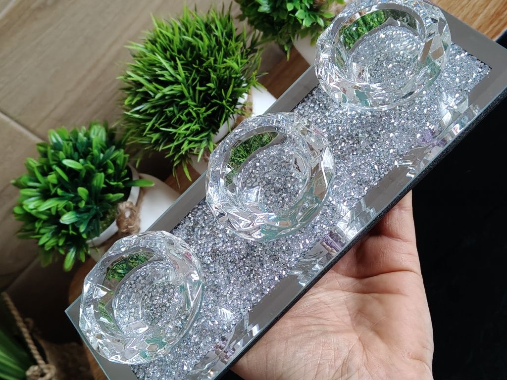 Świecznik na podgrzewacze z kryształkami Glamour