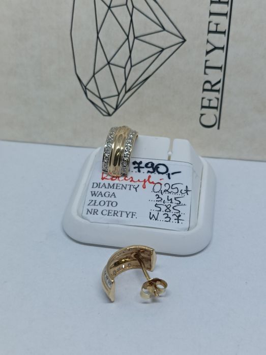 Złote kolczyki z diamentami, złoto 585