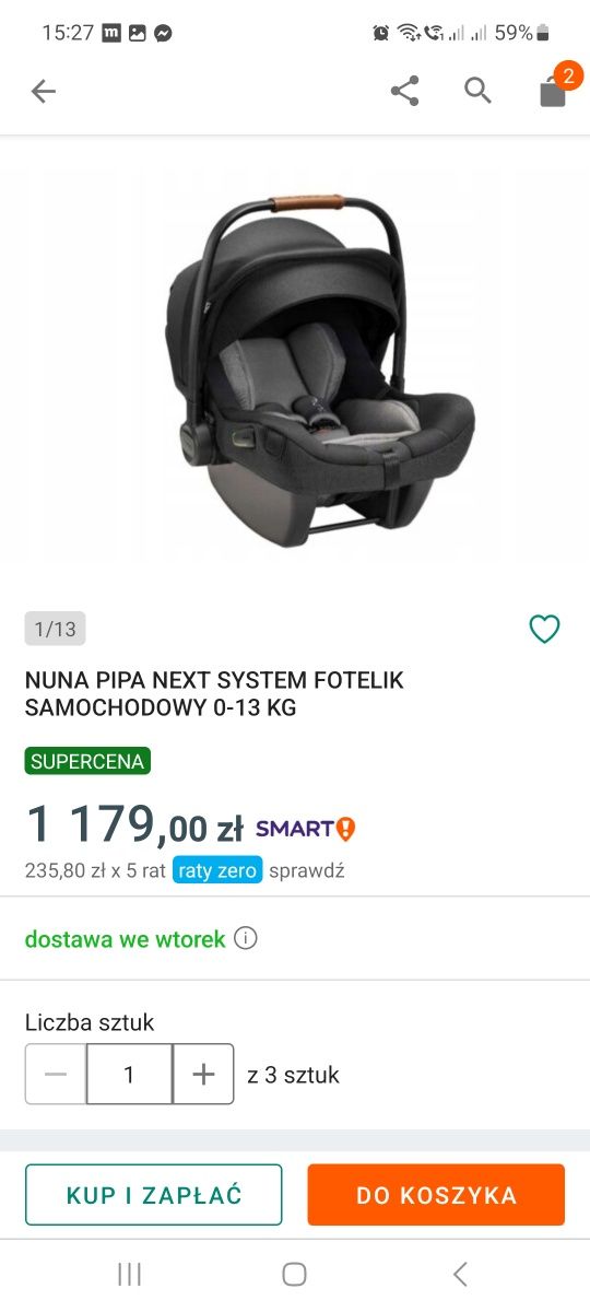 NUNA PIPA NEXT system fotelik samochodowy 0-13 KG