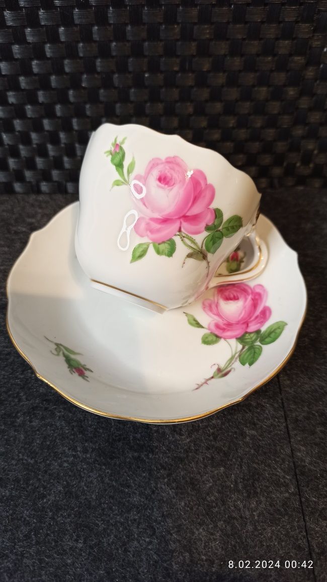 Porcelana MEISSEN DUO Mokka Miśnia Dekor Róża Miśnia  Kolekcjonerska