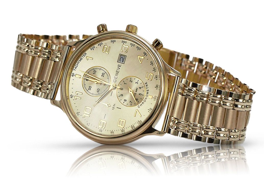 Męski zegarek z czerwonego złota 14k 585 Geneve mw005rdg&mbw006r Wr