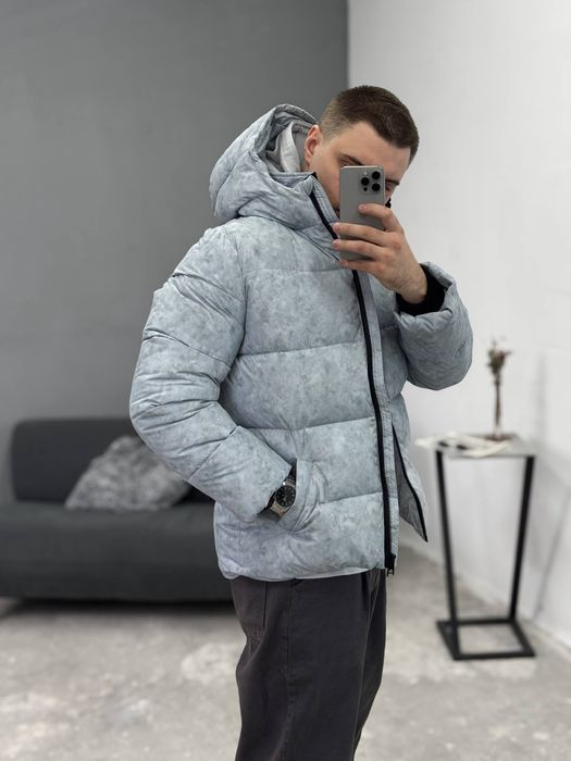 Теплая Куртка с капюшоном (S,M,L,XL) Пуховик Navi серый