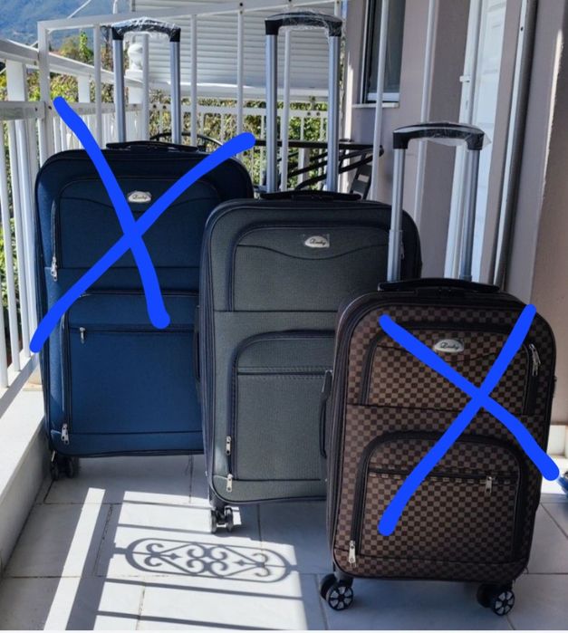 Валіза тканина на 4 колеса (середня: зелена, сіра)