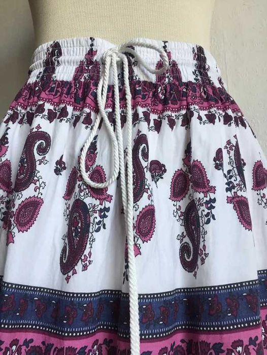Długa biała rozkloszowana spódnica L XL Bonprix 100% bawełna boho folk