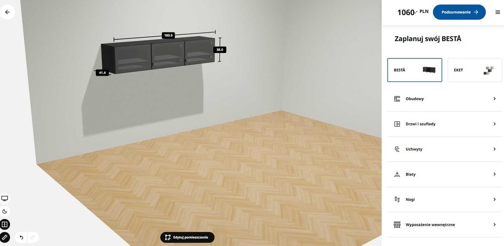 Szafka wisząca czarna IKEA BESTA ze szklanymi drzwiami 180x40x38