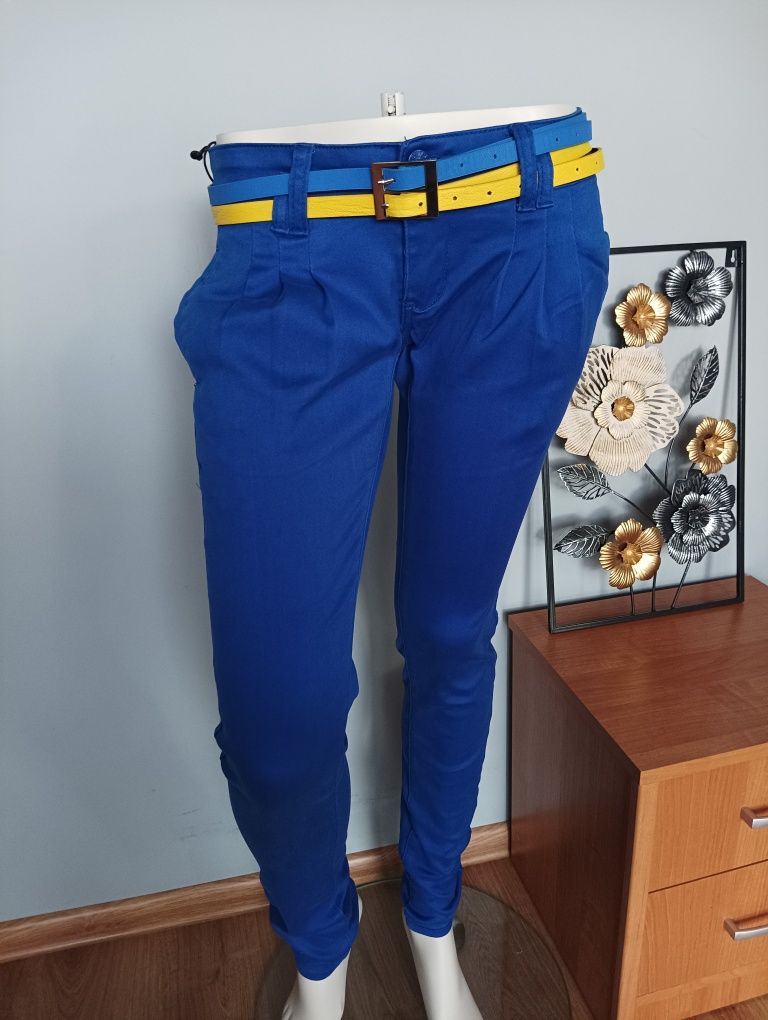 Niebieskie bawełniane rurki eleganckie spodnie rozmiar 40