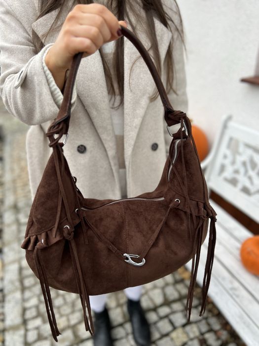 Piękna torebka damska zamszowa z frędzlami Modna hit Nowa