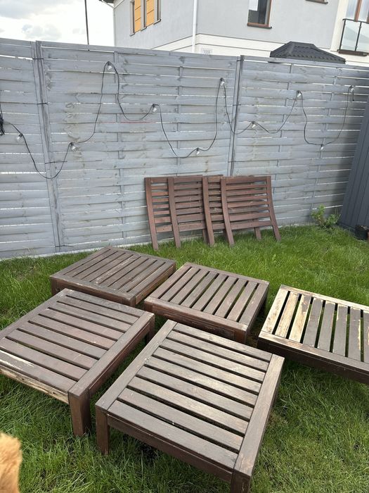 Zestaw mebli ogrodowych Ikea Applaro kanapa stolik drewniane