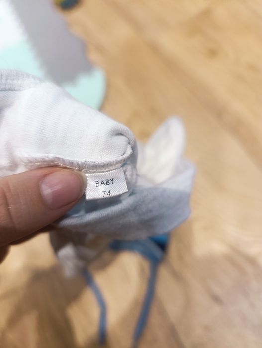 Zestaw 2x czapka z wiązaniem szara niebieska | 46cm 3-6msc