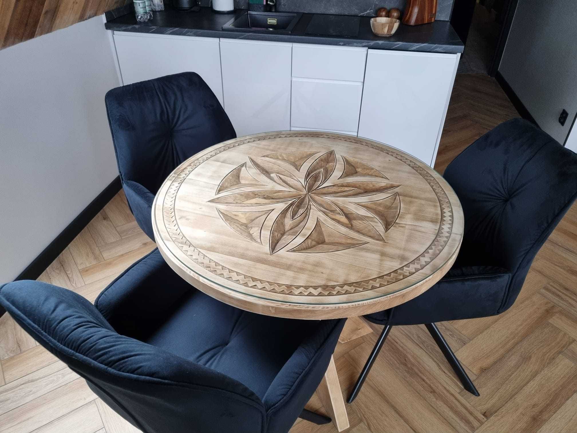 Duży Stół Drewniany dębowy dąb jesion RĘCZNIE RZEŹBIONY WZÓR GÓRY
