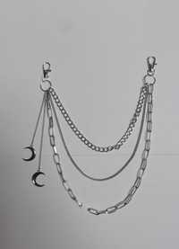 Srebrny łańcuch, łańcuchy do spodni z zawieszkami (metal, gothic punk)