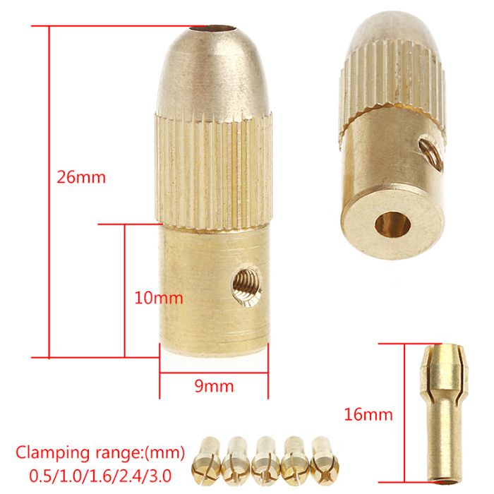Цанговый патрон + 5 цанг 0,5-3мм цанга электро дрель мини