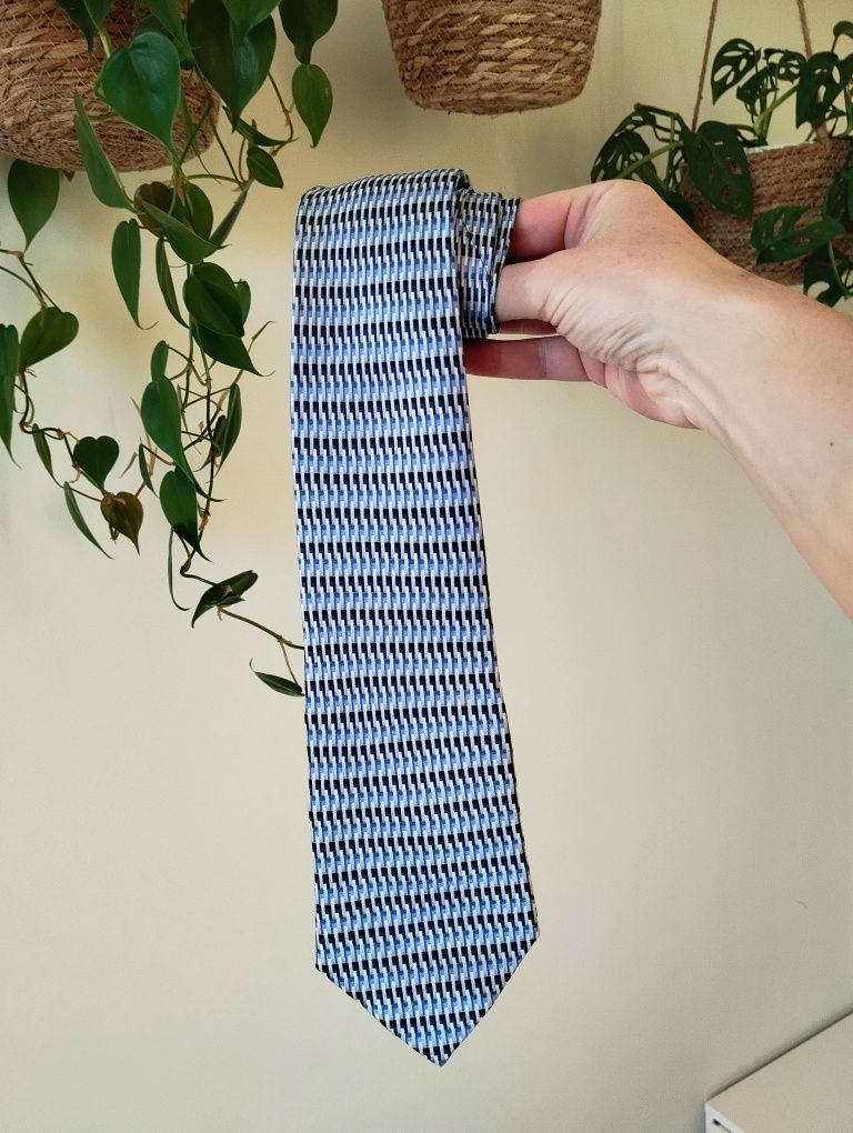 Męski jedwabny krawat 100% silk we wzorki, niebieski, 9,5 cm, Umo Lore