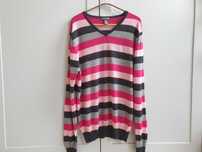 Sweter w paski wełniany fuksjowy merino H&M L męski 42 44