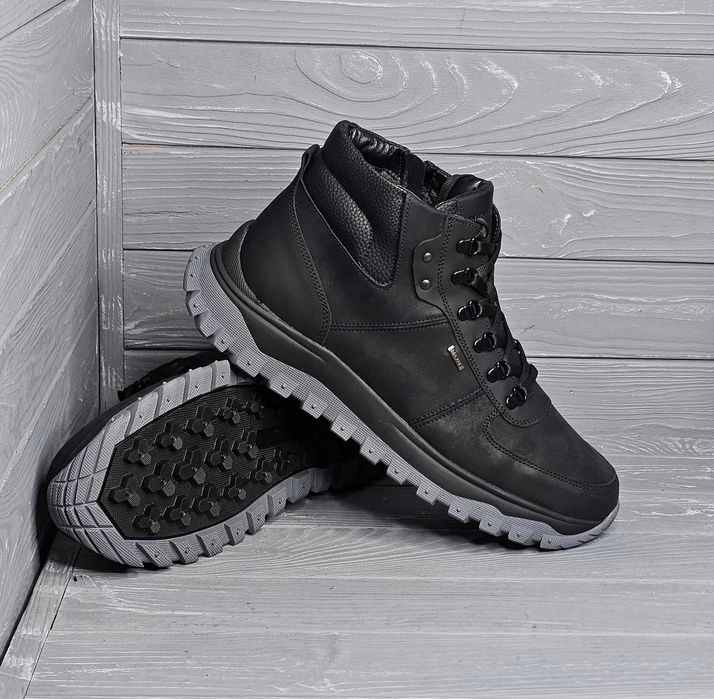 40-48р! Мужские черные зимние харьковские ботинки шнурок змейка Баталы
