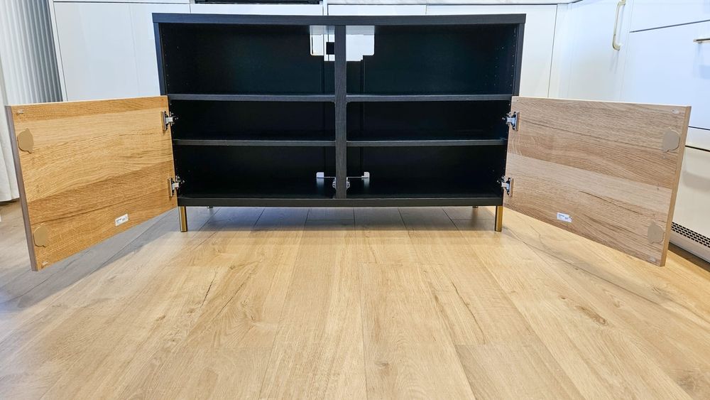 Szafka RTV Ikea Besta czarna okl dębowa HEDEVIKEN 120x42x74