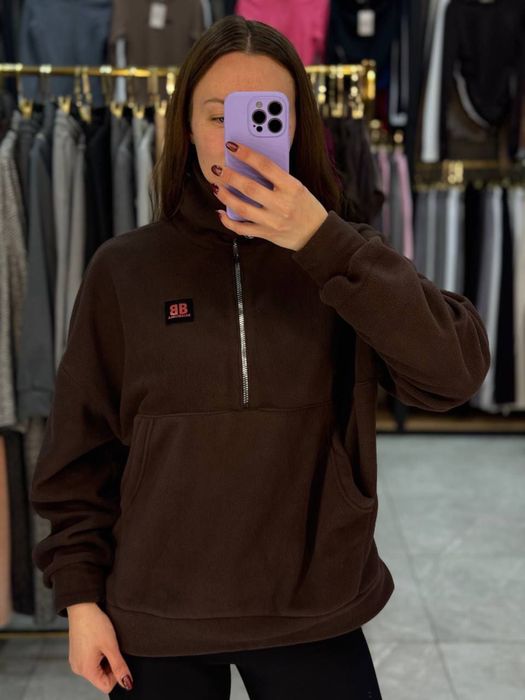 Женская кофта флиска Balenciaga зимняя флис POLAR с карманом кенгуру