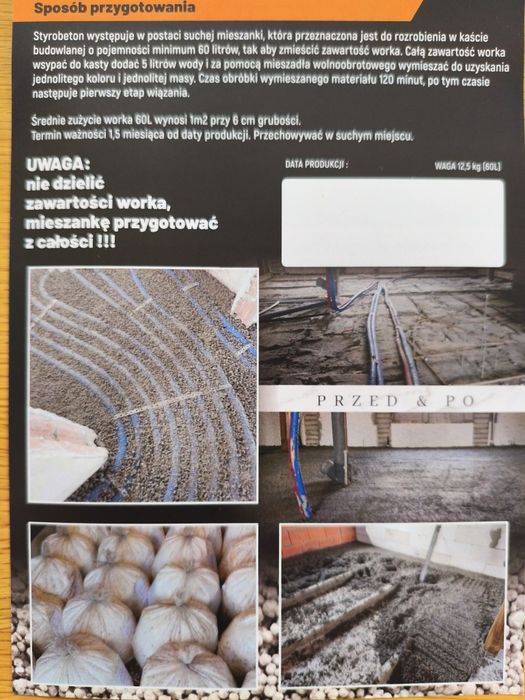 Styrobeton w worku gotowy styrobeton workowany granulat wylewki