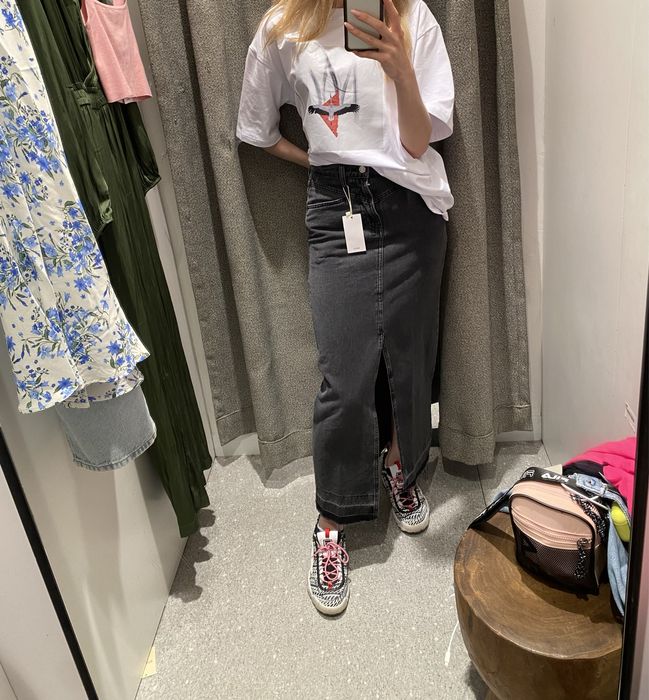 Спідниця Mango джинсова пряма з розрізом