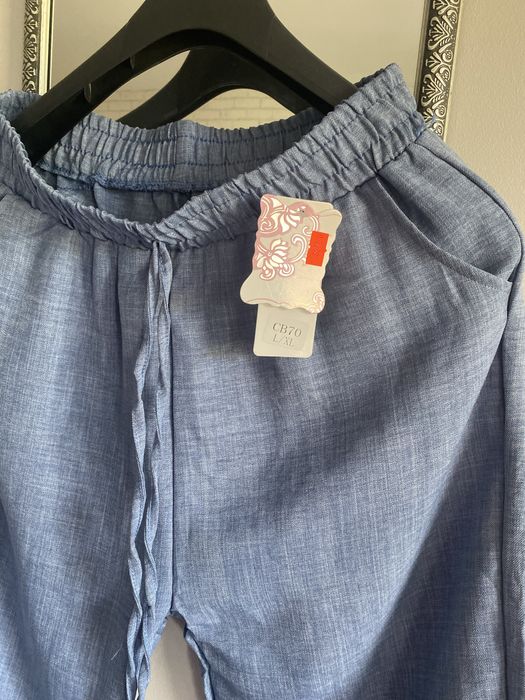 Spodnie ala len jasny niebieski moda włoska