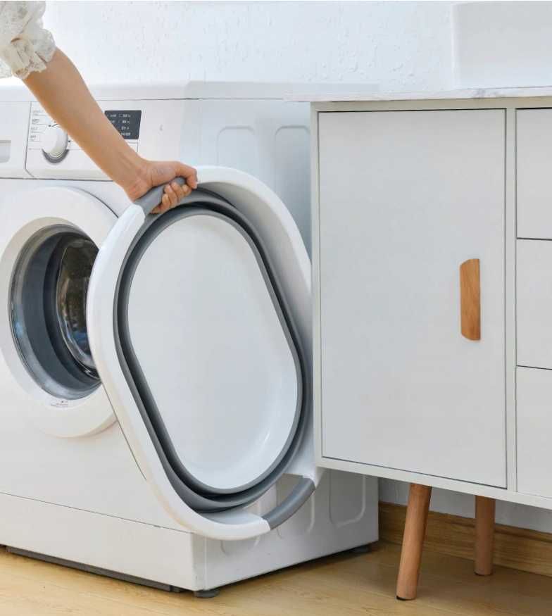 KOSZ NA PRANIE składany silikonowy miska 24l biały szary