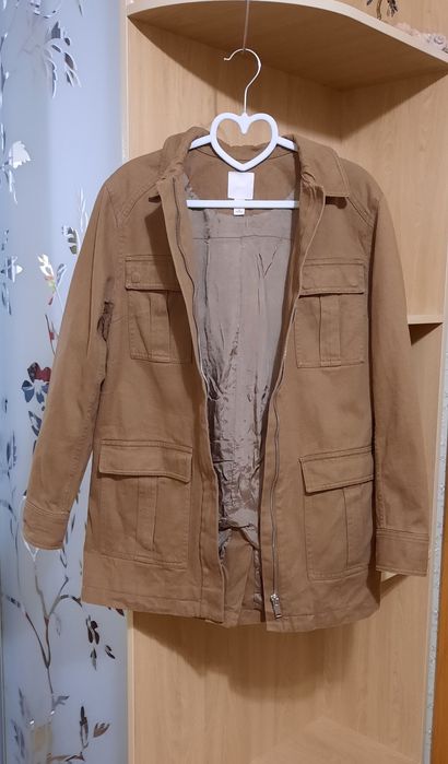 Котонова куртка H&M р. 34 джинсова хакі на блискавці