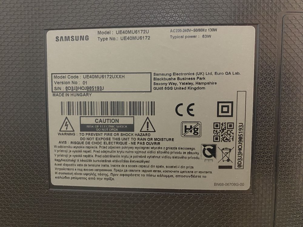 Samsung 6 series цена договорная, на запчасти ue40mu6172u