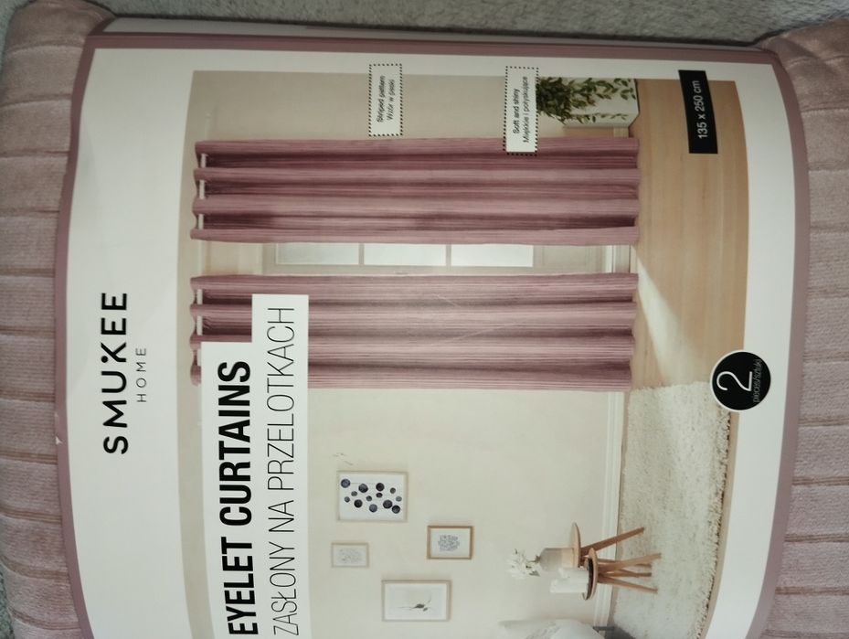 Nowy komplet zasłon na przelotkach kółkach pudrowy róż 235 x 260