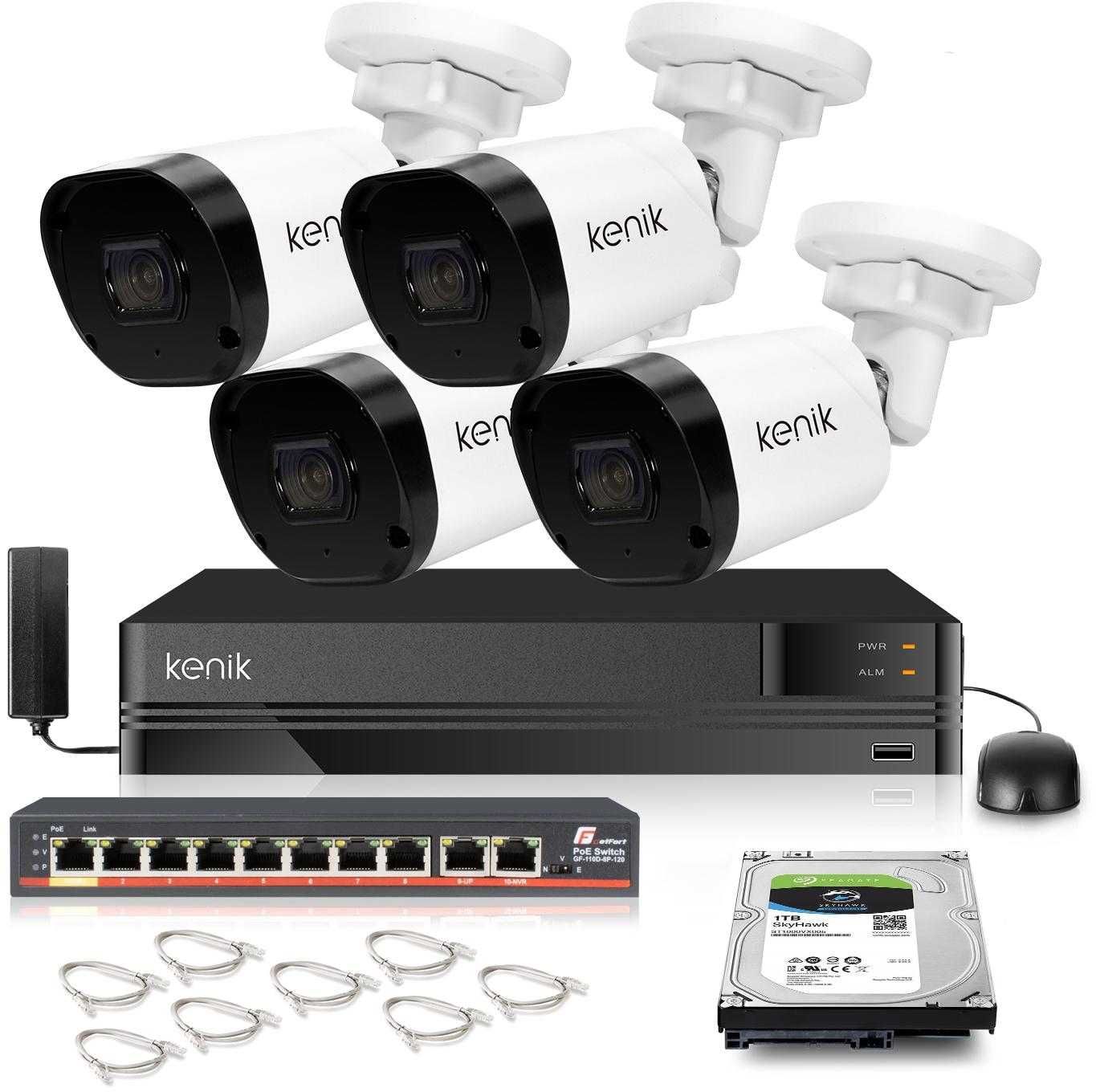 Zestaw Monitoringu 4 kamery IP PoE 4mpx + Akcesoria Komplet - OKAZJA