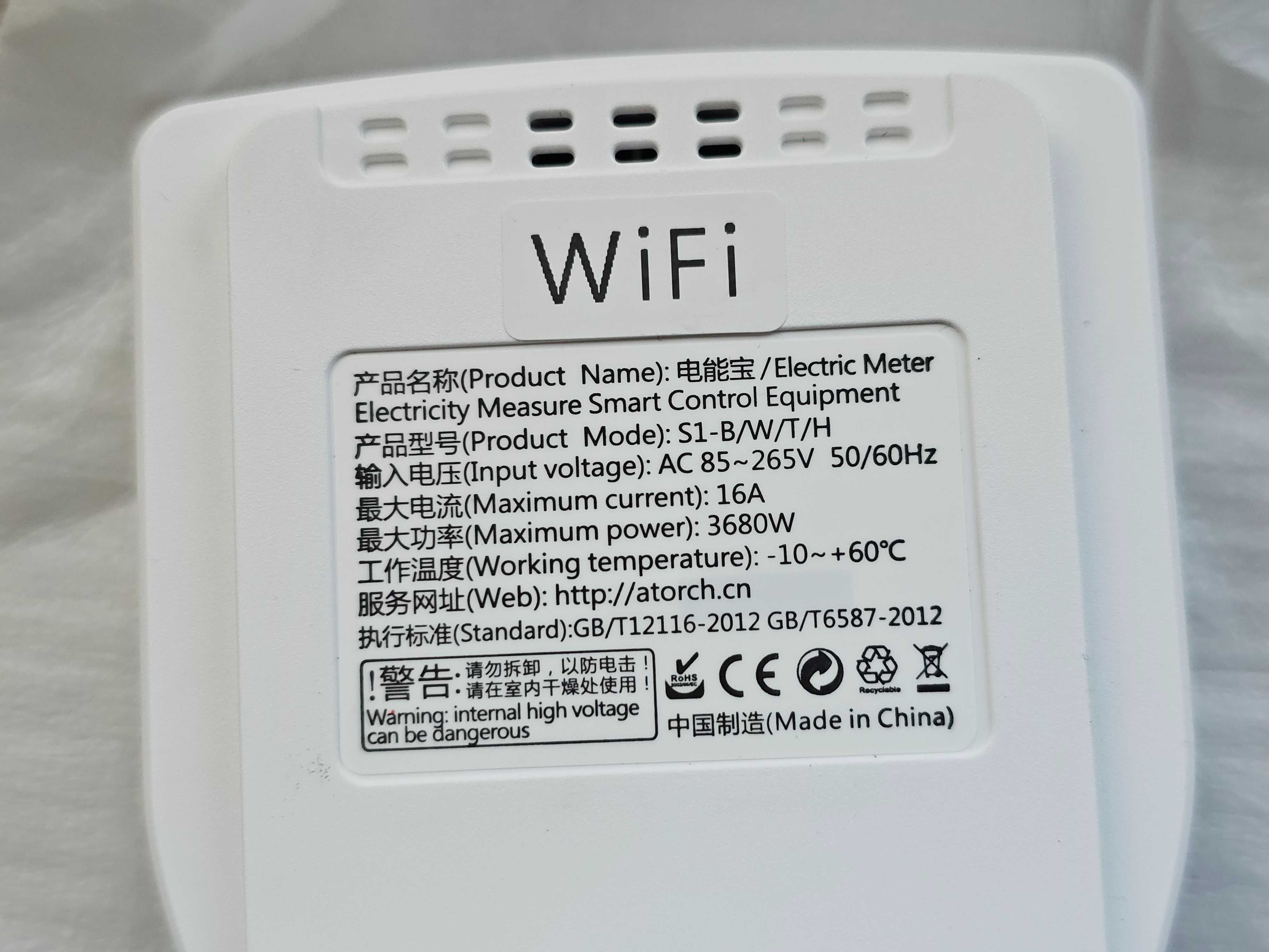 Atorch S1 WiFi Smart Socket Licznik Energii AC85-265V 16A Tuya