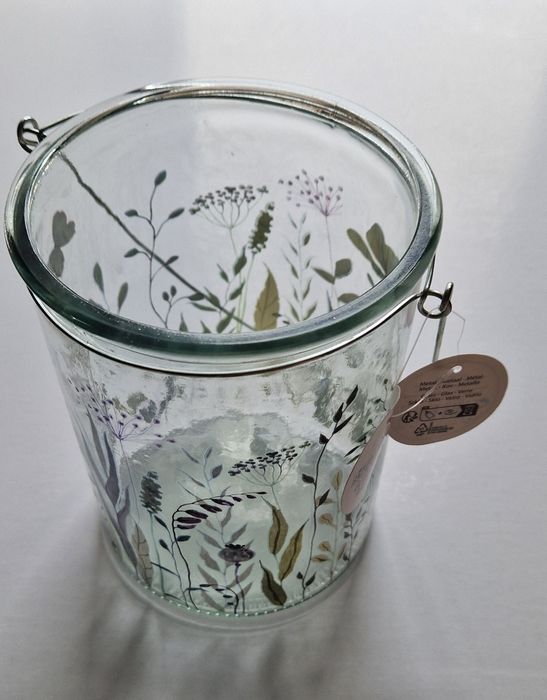 Duży lampion szklany w kwiatki polne styl boho