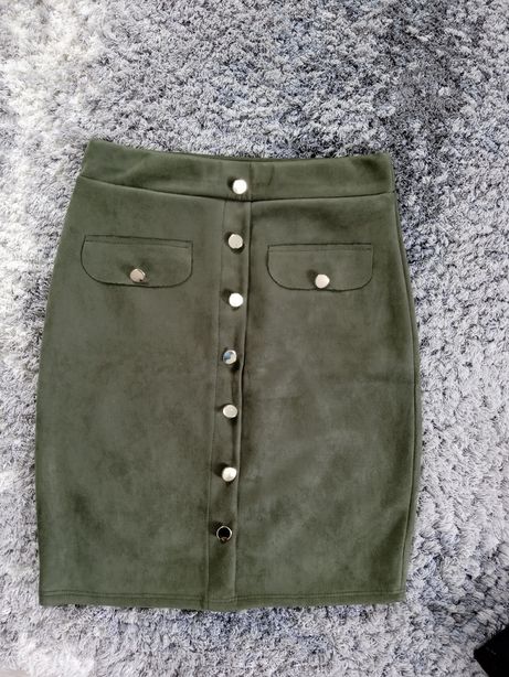 Nowa spódnica zamszowa khaki butelkowa zieleń S 36