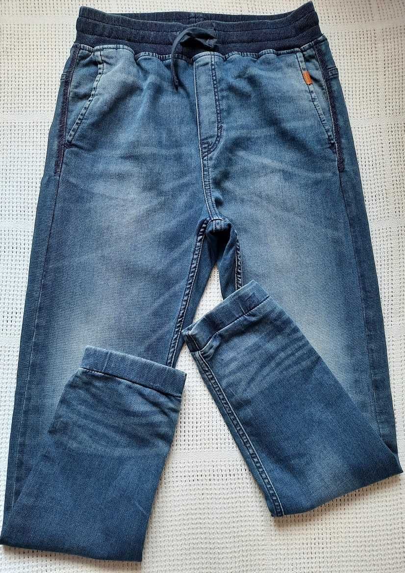 Denim joggery wąskie w gumę Uniseks jeginsy spodnie jeansowe granat S