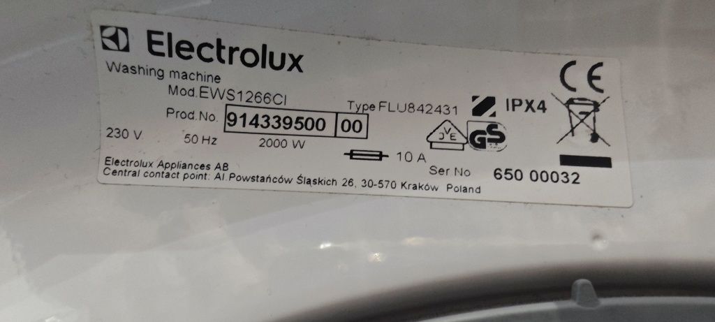 Pralka Electrolux EWS1266CI sprawna- do wymiany Uszczelka Drzwi