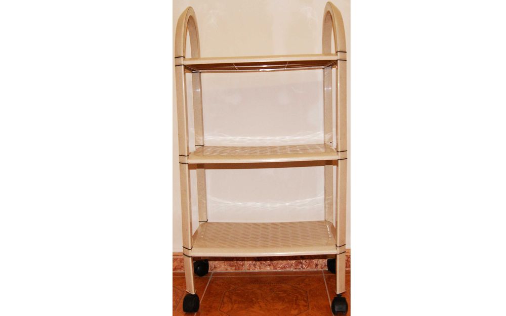 Пластиковая этажерка на колёсиках Стойка полка трёхъярусная для ванной