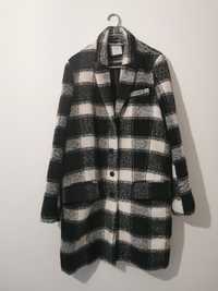 Płaszcz w kratę krata wełna wełniany oversize plaid coat XL 42