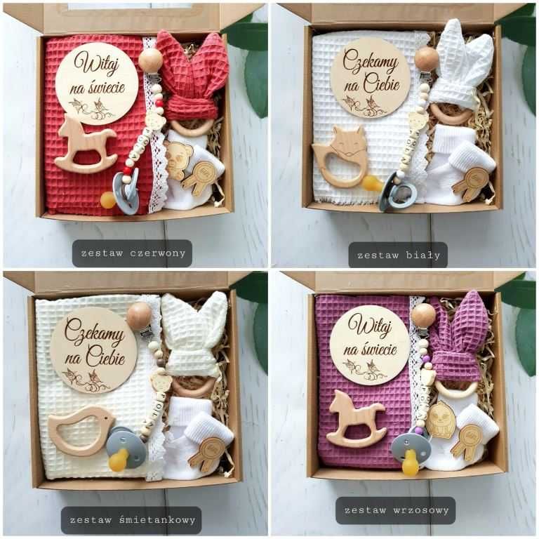 Prezent dla niemowlaka Gift Box Baby wafel bezowy zawieszka